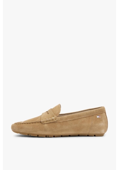 Tommy Hilfiger Flag Yumuşak Driver Kadın Bej Loafer-13413 Koyu Bej