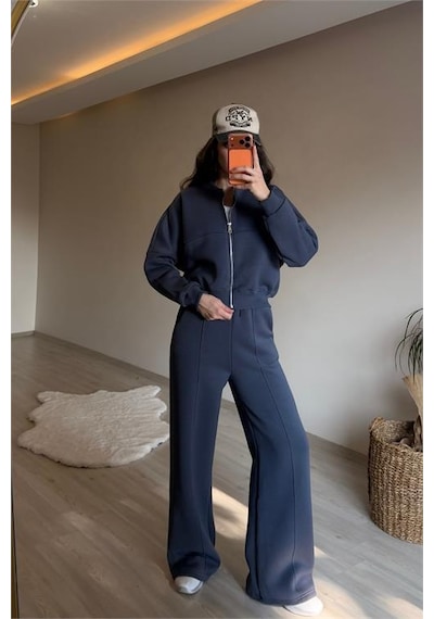 Neşeli Butik Kadın Oversize 3 İplik Cepli Eşofman Takımı Nm029 Antrasit
