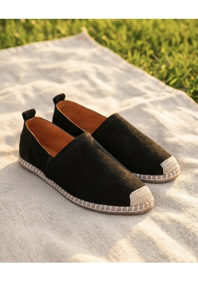 Futsishoes Gardenıa Siyah Süet Dokulu Hakiki Deri Espadril