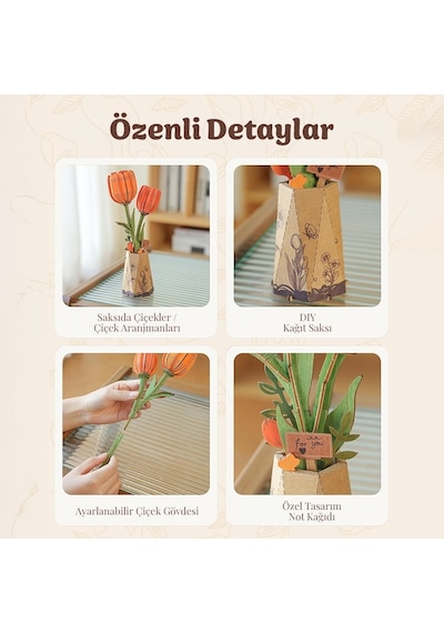 Rowood Tw081 Lale Çiçeği Orange Tulip Dıy Minyatür Maket Model Seti Ahşap 3d Wooden Puzzle 3d Model Kit Ahşap Maket Dekoratif Hobi Seti