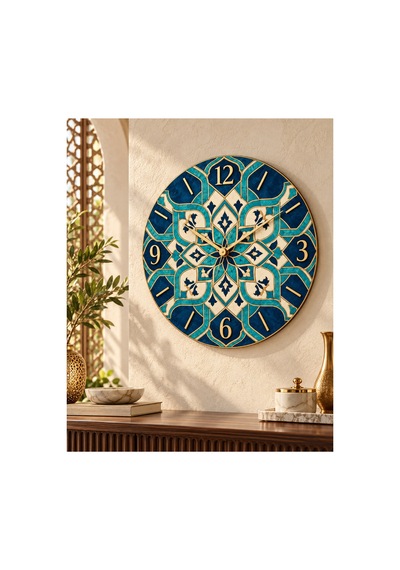 Osmanlı Motifli Etnik Desenli Ahşap 45 Cm Sessiz Akar Mekanizmalı Uv Baskılı Dekoratif Duvar Saati Hediyelik 1000 Çok Renkli
