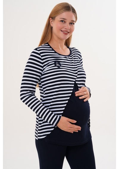 Mecit Pijama Mecit 6303 Lacivert Likralı Spor Hamile Lohusa Pijama Takımı