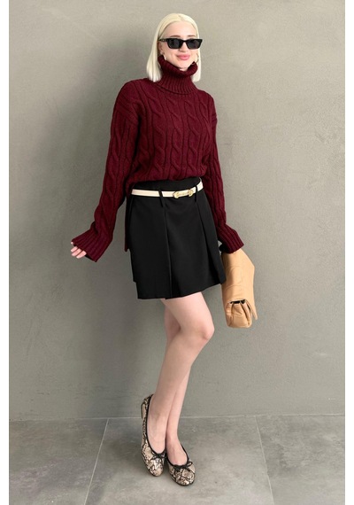 Madmext Bordo Boğazlı Triko Kazak Mg2376 Bordo