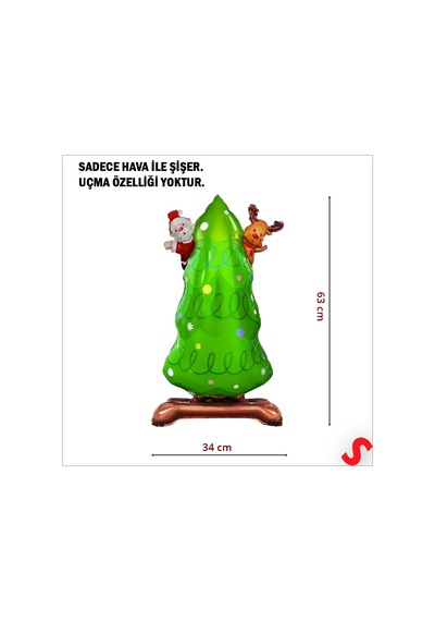 Yılbaşı Ağacı Folyo Balon 63cm X 34cm çok renkli