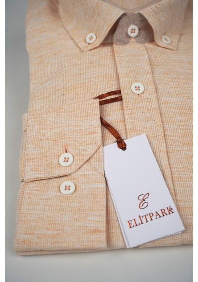 Elitpark %100 Pamuk Bej Uzun Kollu Cepsiz Premium Erkek Gömlek