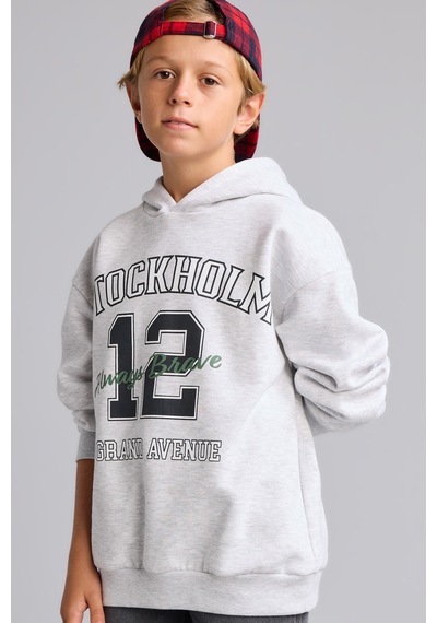 Defacto Overshirt Fit Kapüşonlu İçi Yumuşak Tüylü Baskılı Sweatshirt Erkek Çocuk I3083a826wngr400 Gri-gr400
