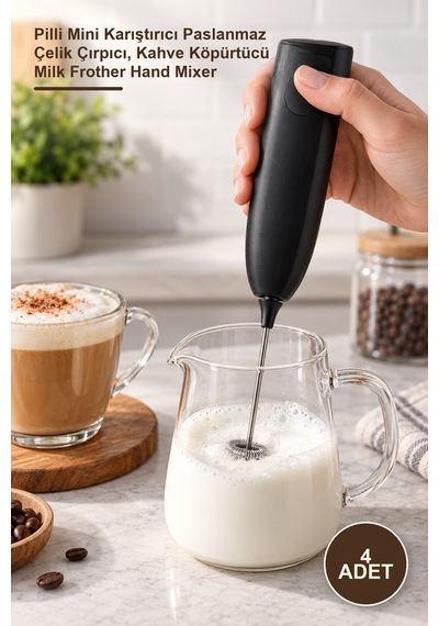 4 Adet Sinbo El Tipi Süt Köpürtücü Pilli Mini Karıştırıcı Paslanmaz Çelik Çırpıcı, Kahve Köpürtücü Milk Frother Hand Mixer altın