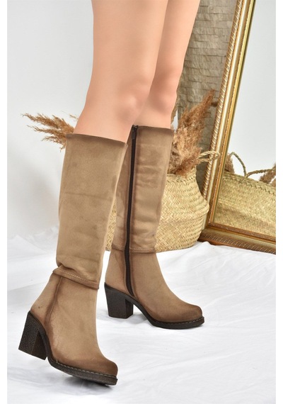 Fox Shoes Vizon Kalın Topuklu Günlük Kadın Çizme C674250302 Vizon