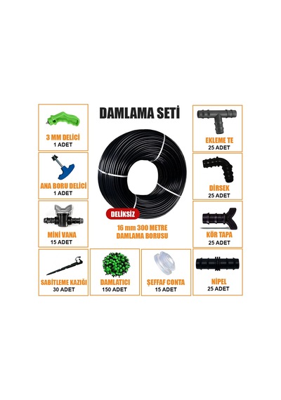 Damla Sulama Seti Damlama 300 Metre Hortumu Ve Ek Parçaları Bahçe Ağaç Fidan Sebze Sulama Ekipmanları Damlama Borusu Sistemi