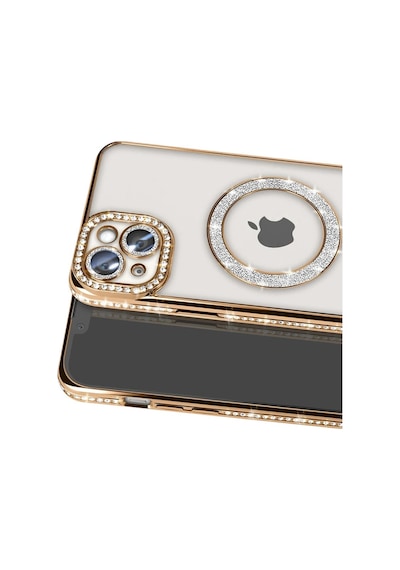 Apple iPhone Uyumlu,  15 Kılıf Joke Simli Magneticsafe Kılıf - Gold