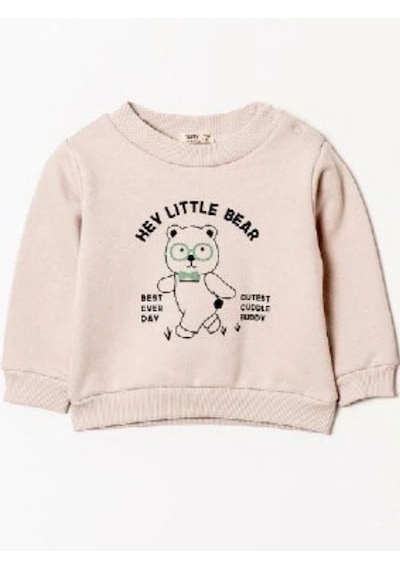 Zekids Erkek Bebek 3 İplik Kalın Ayıcık Desenli Eşofman Takım-14910 Taş