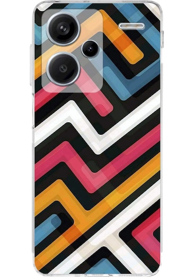 Xiaomi Redmi Note 13 Pro Plus Uyumlu Kamera Korumalı Labirent Grafiti Tasarımlı Kılıf Şeffaf