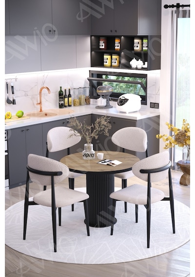 Avvio Lyon Bohem Ayak Siyah Polo Sandalye 90x90 Yemek Masası Mutfak Masası Masa Sandalye Takımı Akçaağaç