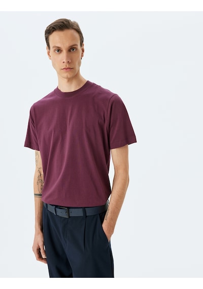 Koton Bisiklet Yaka Pamuklu Regular Fit Kısa Kollu Basic Tişört Bordo 5sam10116hk Bordo