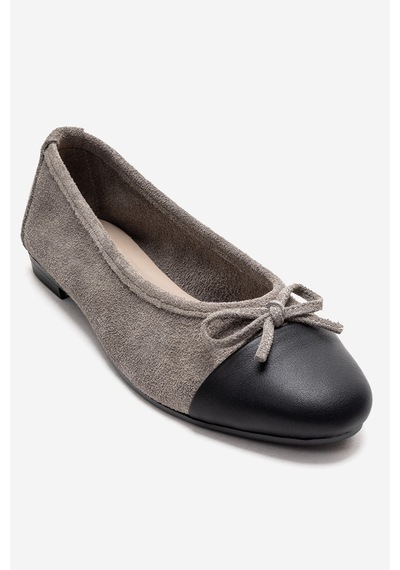 Luvishoes Boleo Gri Süet Siyah Hakiki Deri Kadın Babet Ayakkabı