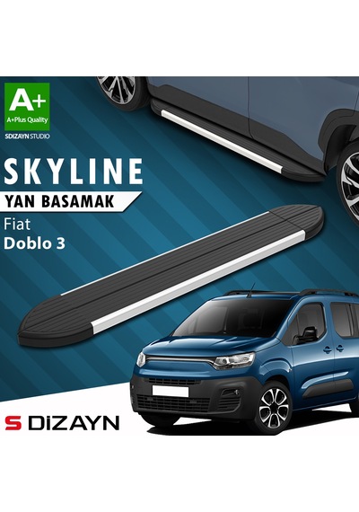 S-dizayn Fiat Doblo 3 Kısa Şase Skyline Aluminyum Yan Basamak 203 Cm 2023 Üzeri A+ Kalite