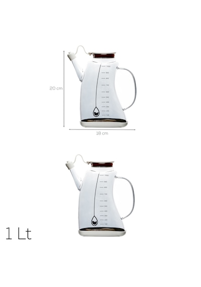 Porsima 3855-2 Şeffaf 2 Li 1lt Borosilikat Cam Zeytinyağ Şişesi - 2li Yağlık Ve Sirkelik Seti Beyaz Beyaz