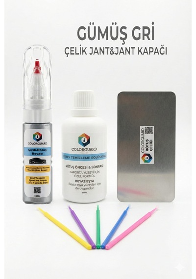 Gümüş Gri Çelik Jant-jant Kapağı İğneli Ve Fırçalı 2 Si 1 Arada Rötuş Boyası Yüzey Temizleme Solüsyonu Profesyonel Ve Çapaksız Rötuş Çeliği 5'li Uygulama Çubuğu Seti