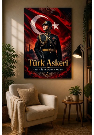 Türk Askeri Baskılı Cam Tablo Bayraklı Vatan Temalı Dekoratif Duvar Tablosu
