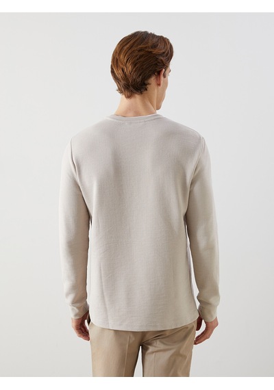 Lcwaıkıkı Classic Bej Bisiklet Yaka Uzun Kollu Erkek Sweatshirt
