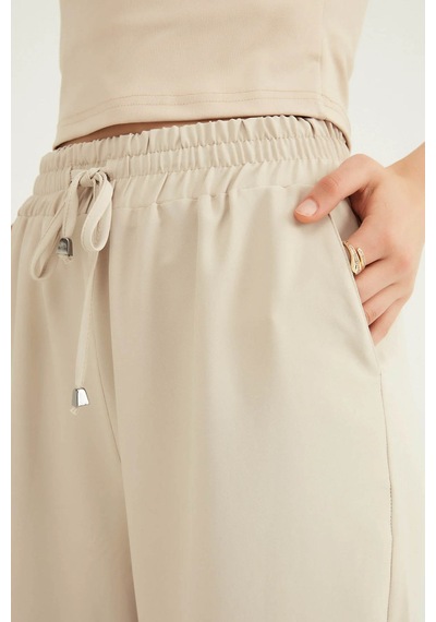 Quzu Beli Lastikli Bol Paça Taş Kadın Pantolon 70858 Taş
