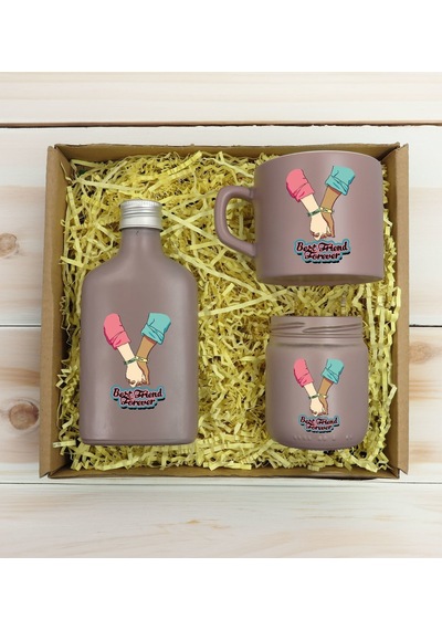 Bk Gift Kişiye Özel İsimli Dtf Best Friend Temalı Mat Gri Kahve Fincanı & Kolonya & Mum Hediye Seti-5, Arkadaşa Hediye, Doğum Günü Hediyesi Kobitmeyen