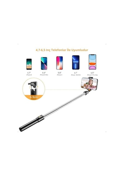Bluetooth Uzaktan Kumandalı Tripodlu Selfie Çubuğu Paslanmaz Çelik Gövde, 70 Cm Uzayabilir, İos & Android Uyumlu, Kablosuz Uzaktan Deklanşörlü Telefon Tripodu 50 x 22