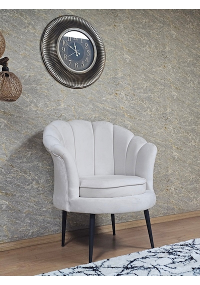 Zafir Tekli İstiridye Siyah Boyalı Sivriltme Ayak Çay Seti Koltuk Tekli Berjer , Balkon, Salon, Ofis Krem