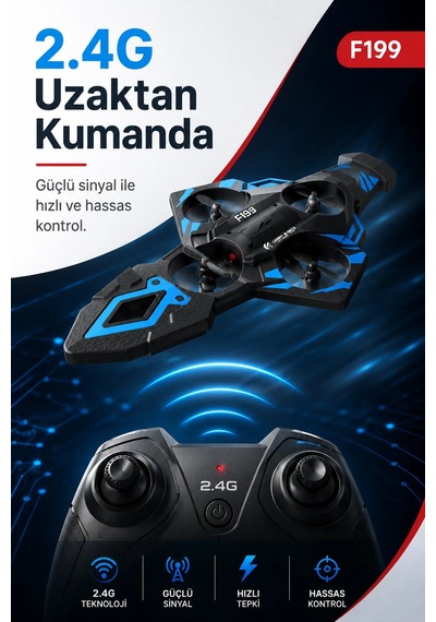 F199 Uzaktan Kumandalı Uçak Drone 2.4g Bağlantılı 360 Derece Dönüş Özellikli Oyuncak