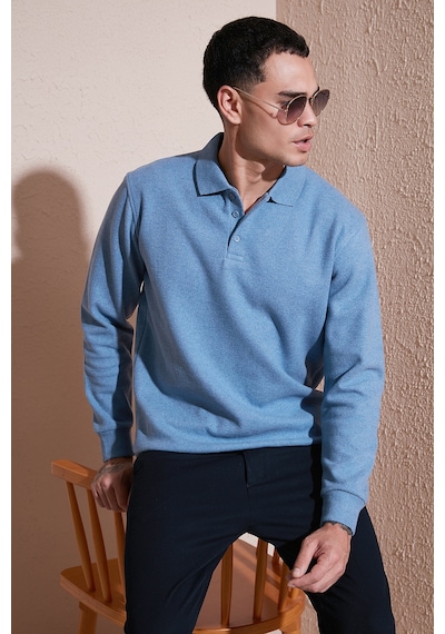 Buratti Pamuk Karışımlı Regular Fit Erkek Polo Yaka Kazak 456223 Koyu Mavi