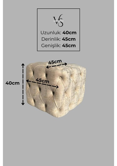Küp Puf - Best İthal Kadife Babyface Kumaş Varak Baskı - Modern Ve Şık Dekoratif Puf&bench Bej