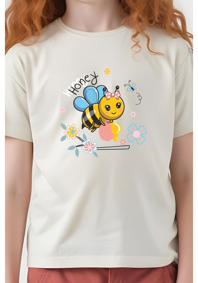 Fyk Kids Kız Çocuk Honey Baskılı Tişört Krem