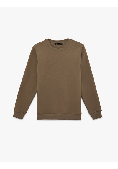 Koton Pamuklu Uzun Kollu Şardonlu Bisiklet Yaka Erkek Basic Sweatshirt Vizon 6wam70017mk Vizon