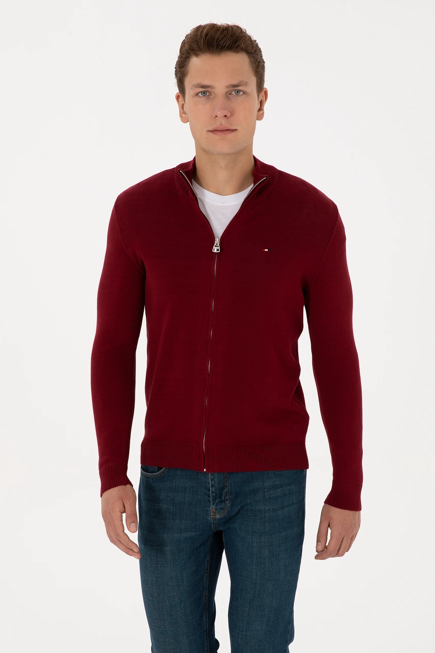 U.S. Polo Assn. Erkek Bordo Basic Triko Hırka 50313688-VR014