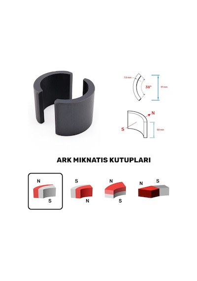 51x50 Mm Y35 Ferrit Ark Mıknatıs, Motor Mıknatısı 2 Adet