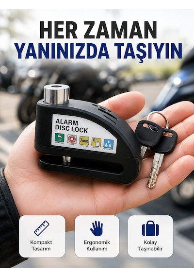 Çelik Gövdeli Alarm Disk Kilidi Motosiklet Ve Bisiklet İçin Güvenlik Yeni Nesil - Lisinya