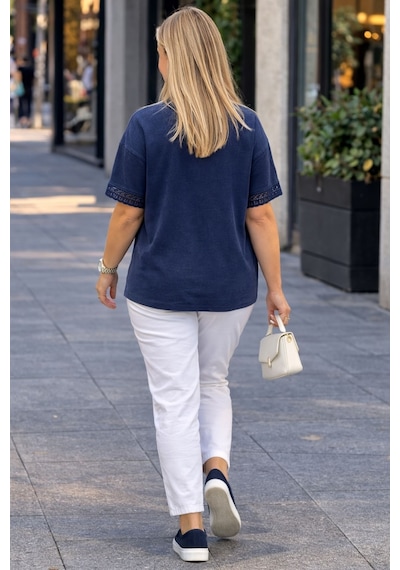 Cedy Denim Cedy - Kadın Özel Tasarım Esnek, Pul Payet, Dantel Detaylı Yıkamalı Büyük Beden Tişört Lacivert Cedy Denim Cedy - Kadın Özel Tasarım Esnek, Pul Payet, Dantel Detaylı Yıkamalı Büyük Beden Tişört Lacivert