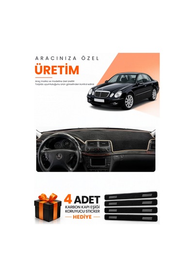 Mercedes W211 E-class 2002-2009 Uyumlu Torpido Koruma Örtüsü Oto Kılıfı - Siyah Bej