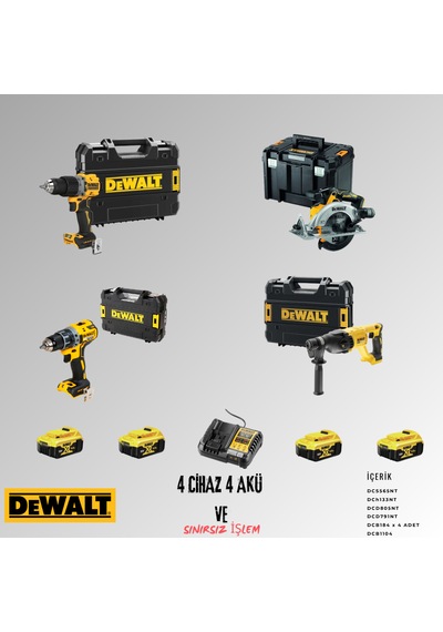 Dewalt DCD805NT + DCS565NT + DCD791NT + DCH133NT 4 Adet 5 Amper Akü + Şarj Aleti Set