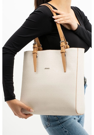Just Polo Kadın Gofraj Baskılı Büyük Boy Omuz Çantası 4067mh Krem - Camel 74994264