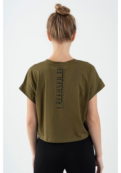 Maraton Sportswear Comfort Kadın Bisiklet Yaka Kısa Kol Basic Zeytin Crop Top 20856 Zeytin Yeşili Yeşil