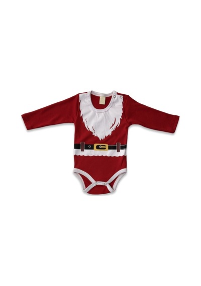 Babysena Noel Baba Kostümü Baskılı Bebek 3'lü Takım Kırmızı