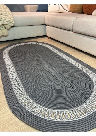 Mavaux Lotus Jüt Hasırlı El Örgüsü Kilim Antrasit - Gri