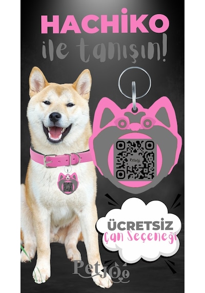 Petjoo 19.Hachiko Gri-Pembe Qr'lı Köpek Künyesi