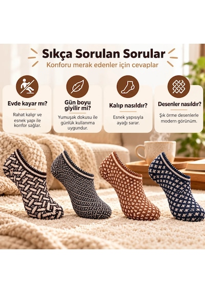 Womanandkids Wak Erkek Ev Patiği 8'li Set Geometrik Desenli Örgü Görünümlü Kısa Patik Çorap Karışık Renkli Paketler ÇoK Renkli