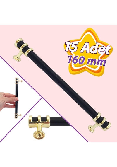 15 Adet Sarmaşık Kulp Siyah Altın Gold 160 Mm Kulp Mobilya Mutfak Dolabı Çekmece Dolap Kapak Kulpu Kulbu Metal Kulpları