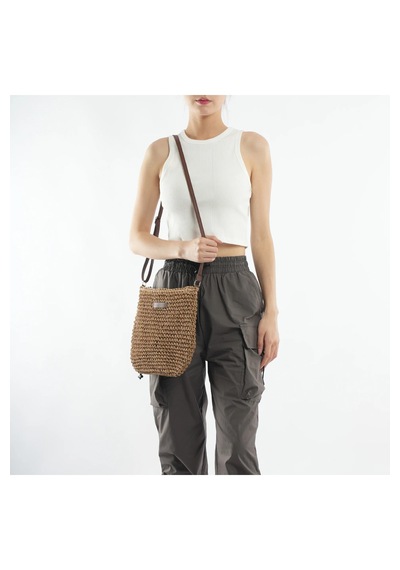 Portföy Clutch Fermuarlı Astırlı Cepli Ayarlanabilir Deri Askılı İthal Örgü Hasır Yazlık Tatil Çanta Camel