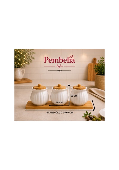 Bambu Standlı 7 Li Bambu Kapaklı Porselen Baharatlık Seti Baharat Saklama Kabı Kavanoz Set Diğer