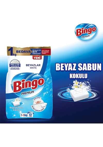 Bingo Matik Premium Beyazlar için 8 KG Beyaz Sabun Kokulu Toz Deterjan