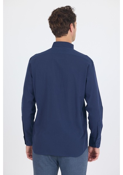 İmza Lacivert Uzun Kol Düz Armür Oval Yaka Casual Comfort Fit Gömlek 1004250249 Lacivert